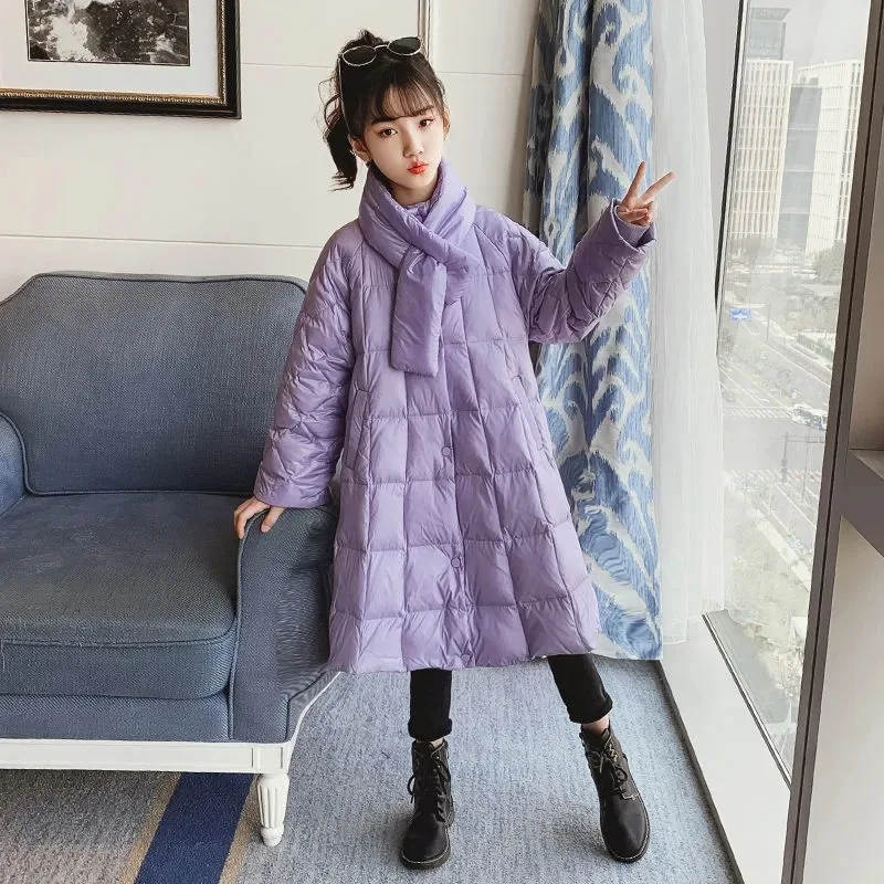 

Girls Winter Thickened Fashion Cotton Padded Jacket A-shaped Over Knee Warm Outerwear Kid Coats Korean Version Parkas 14 Years