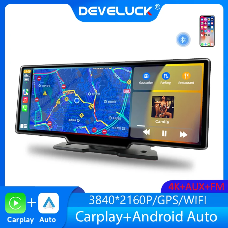 

10.26" Dash HD Rear view Camera Carplay Android Auto DVR 4K GPS Navigation Video Recorder Dashboard Dual Len 24H Park AUX