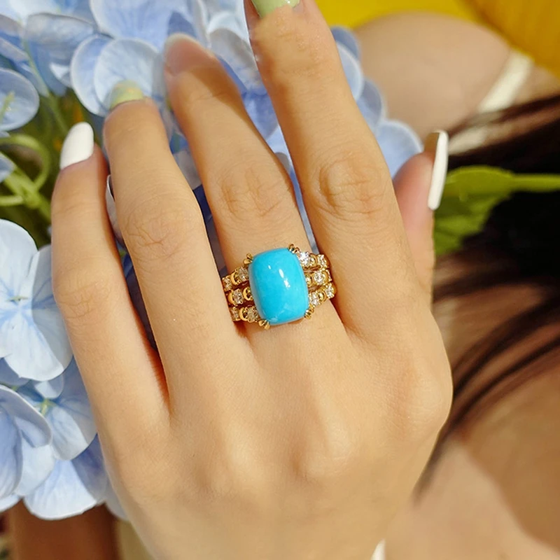Новинка, винтажное классическое креативное кольцо с инкрустацией из синего циркона, очаровательное трехслойное минималистичное ювелирное изделие для женщин, обручальные кольца