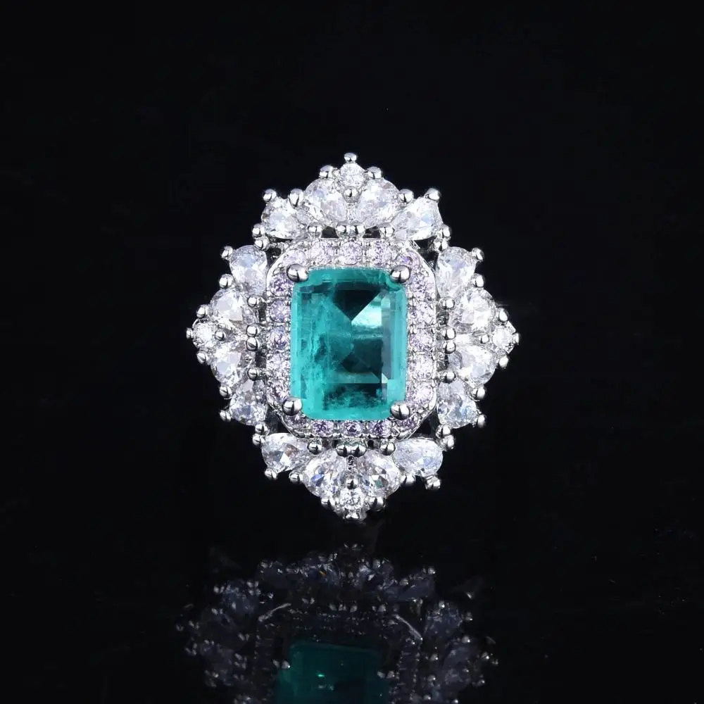 

Кольцо HOYON Paraiba с квадратным бриллиантом, Изумрудный цвет, открытое регулируемое кольцо, Настоящее 100% Серебро S925, ювелирное изделие