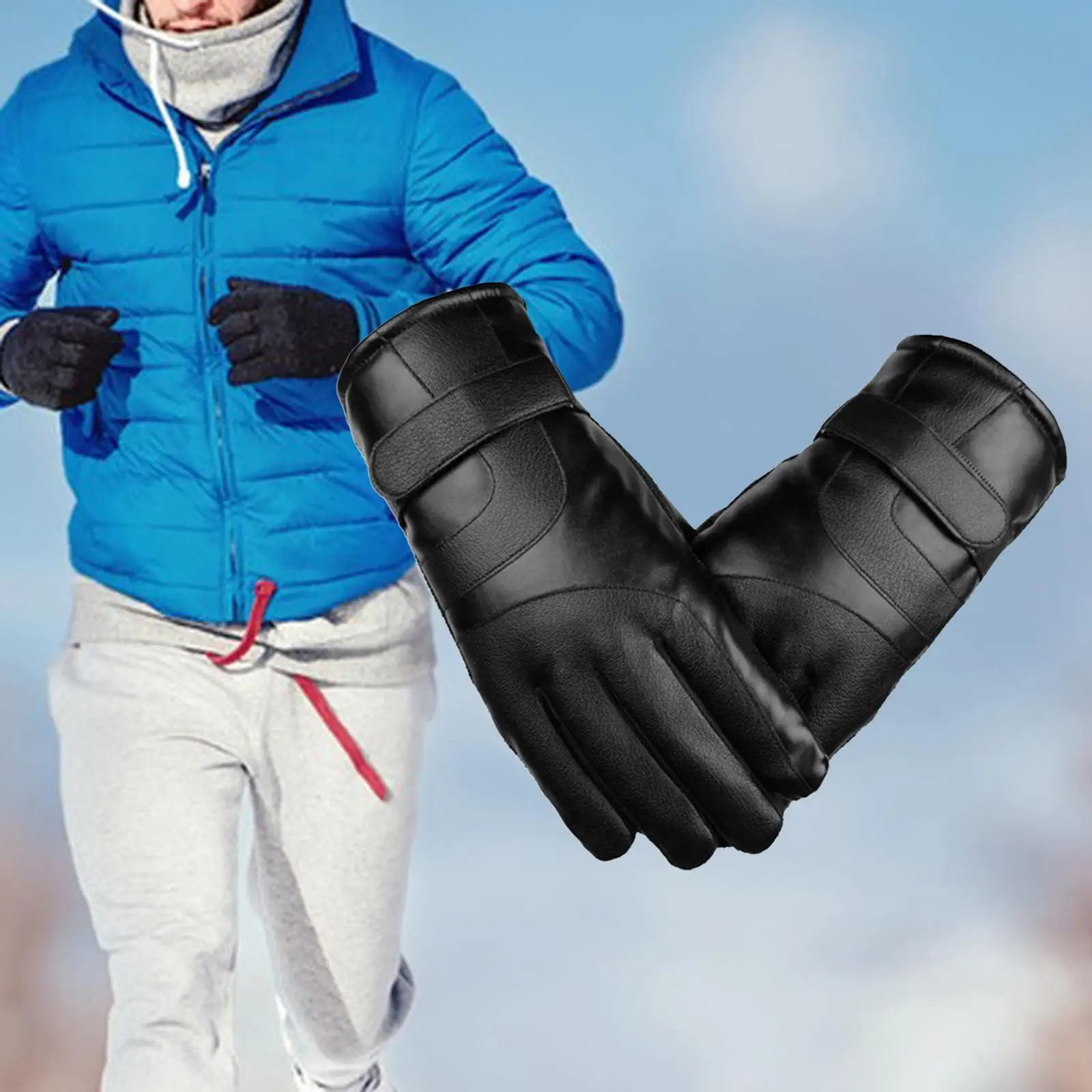 

Men Women Thermal Winter Gloves Touch Screen Windproof Fall PU for Hiking