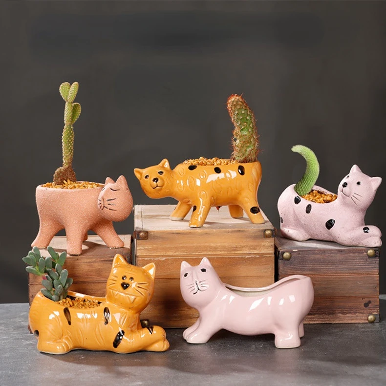 

Creative Cute Cat Tail Flowerpot Ceramic Personality Cartoon Animal Simple Meat Monkey Tail Column Cactus Flowerpot