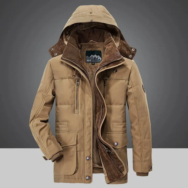 Winter Hooded Parka Coat Coat High Quality Clothing Windproof Fleece Jacket Men's Warm Thick Windbreaker Military Coat