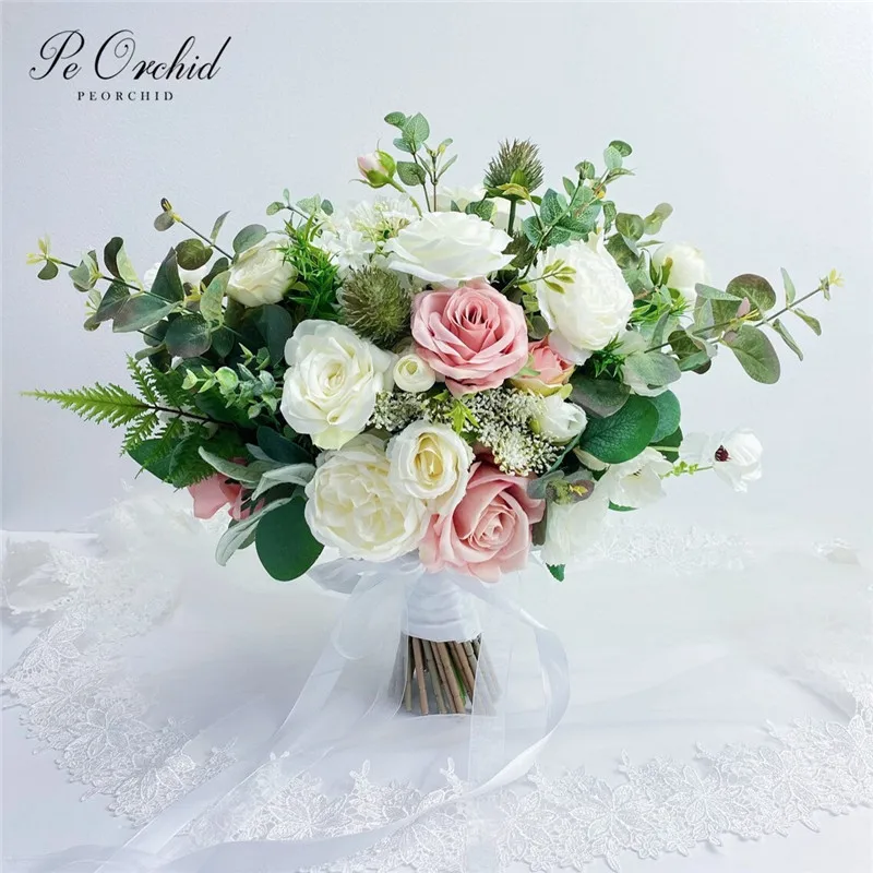 Rose Peonies Eucalyptus Boho Artificial Hand Bouquets 2023