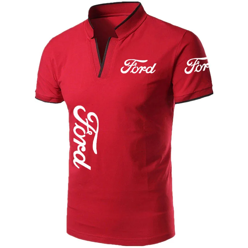 Ford logo Printing V neck Men's Short Sleeve Summer hot sale Men's T-shirt men's tops High Quality Cotton Fashion male Tees