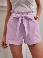 solid paper bag waist belted shorts