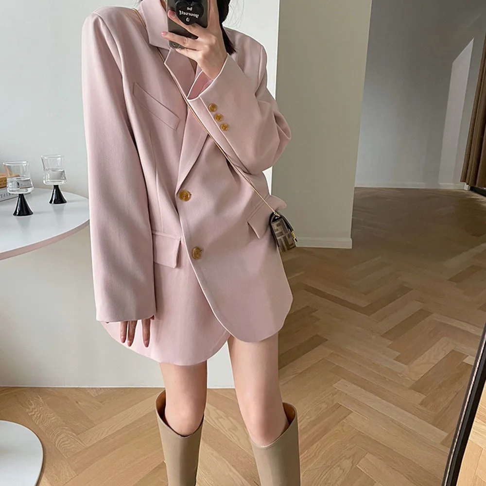 

New Spring Autumn Loose Women's Blazer Casual Notched Collar Long Sleeve Female Jackets 2022 Ladies Fashion Business Suit Coats