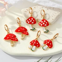1 pair of cartoon trend cute mushroom earrings girls drop oil pearl earrings metal plant pendants stud earrings jewelry gifts