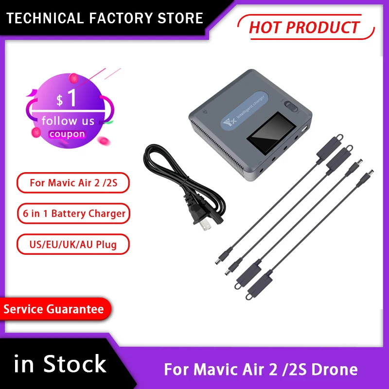 

For Mavic Air 2 /2S Drone 6in1 Battery Charger with USB Port Remote Control Charging Hub Smart Multi Charger Accessory in Stock