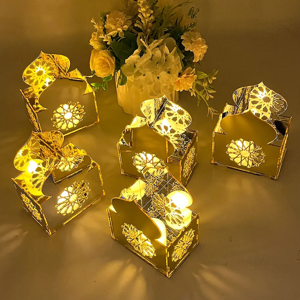

Led Eid Mubarak Lights Assembled Crafts Ramadan Festival Ornaments Table Decoration Double-sided Mirror Acrylic Party Supplies