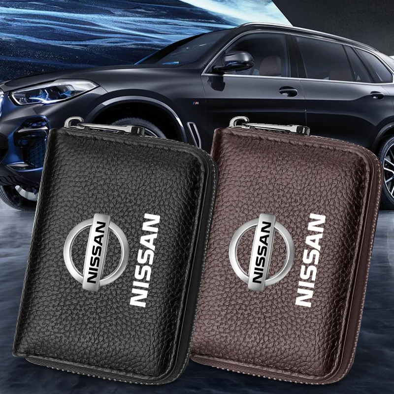 

Wallet Leather Zipper Organizer Pouch Car With Logo For Nissan Tiida Sylphy Teana X Trail T30 T32 Almera Qashqai J10 J11