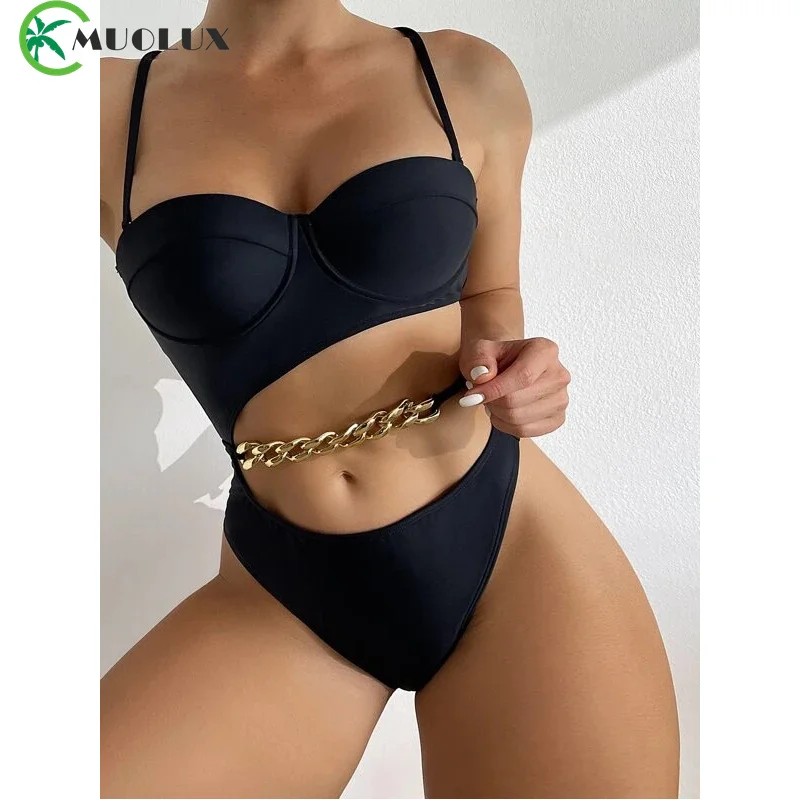 

Sexy V Neck Swimsuit Women Sexy Ruffle High Cut Thong Bodysuit Black One Piece Swimwear Cross Back Backless Bath Suit Monokini