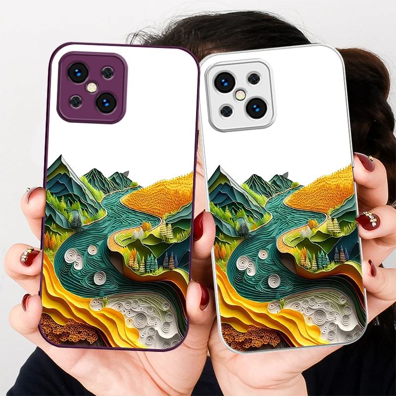 Green Landscape Tree Cartoon For Find X5 X3 Lite Reno 6 4Z 5G OPPO A72 79 73 58 A54S OnePlus Nord N200 Tempered glass phone case