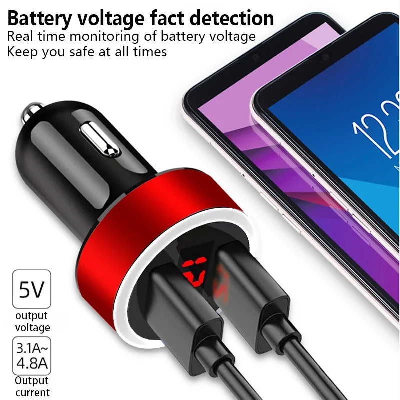 Автомобильное зарядное устройство с 2 USB-портами и цифровым дисплеем