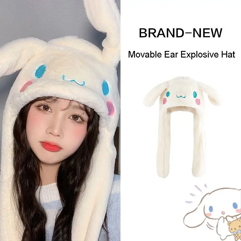 

Sanrio Anime Peripheral Kawaii Cinnamoroll Kawaii Plush Hat Ears Will Move Explosive Models Winter Warm Ear Protection Hat