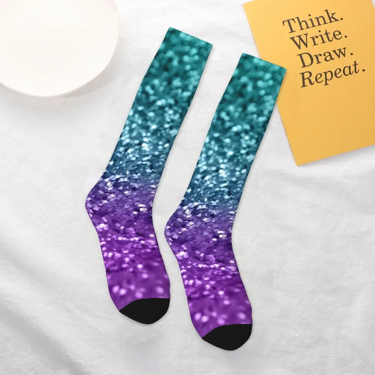 

Sparkle Shiny Socks Purple Teal Mermaid Creative Indoor Mid Stockings Large Chemical Fiber Teen Trendy Socks