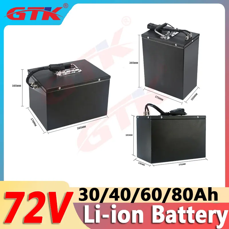 

Gtk 72V 80Ah 60Ah 30AH 40AH Li-ion Lithium Battery ion Rechargeable 20S 74volts with BMS For Electric Motorcycle Golf cart Ebike