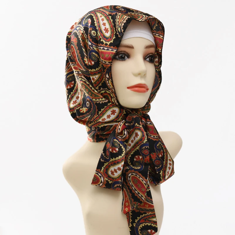 

Muslim Women Headscarf New turban satin streamer cap set female all-match summer silk scarf hijabs for woman sunscreen scarf