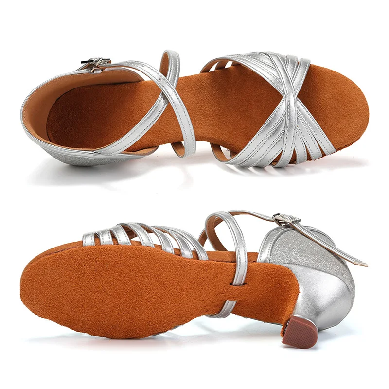 HROYL Dance Shoes for Women Latin Ballroom Tango Dancing Shoes Silver Gold for Female 5 CM 7 CM Salsa Indoor Sandals for Dancing