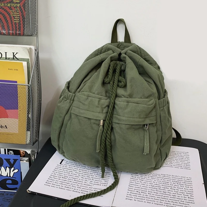 

Холщовый Рюкзак на шнурке для женщин, повседневная сумка на одно плечо, Женский винтажный вместительный дорожный школьный ранец для ноутбука