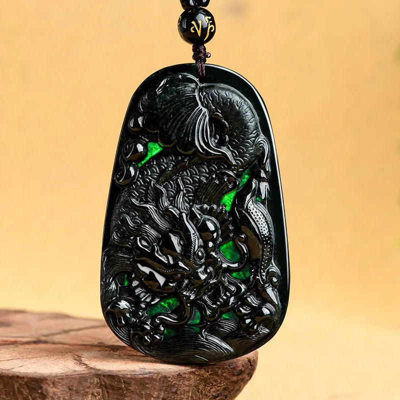 

Hot Selling Natural Hand-carve Jade Mo Cui Dragon Head Fish Necklace Pendant Fashion Jewelry Men Women Luck Gifts