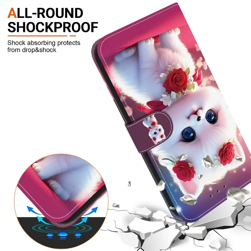 Фото Чехол-кошелек Note15/Note14Pro+ с рисунком кошки и медведя для Redmi 15C 14C 13C A5 A3 Note 15 14 13 Pro Plus 5G 4G, с подставкой и ремешком №5
