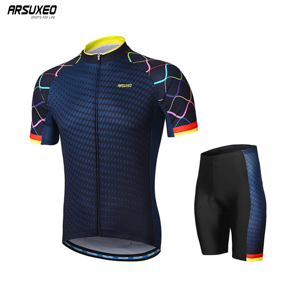 

ARSUXEO Men's Cycling Jersey Short Sleeves MTB Bicycle Clothing Sets Pro Racing Uniforms Padded Pant Quick Dry Ciclismo Z8