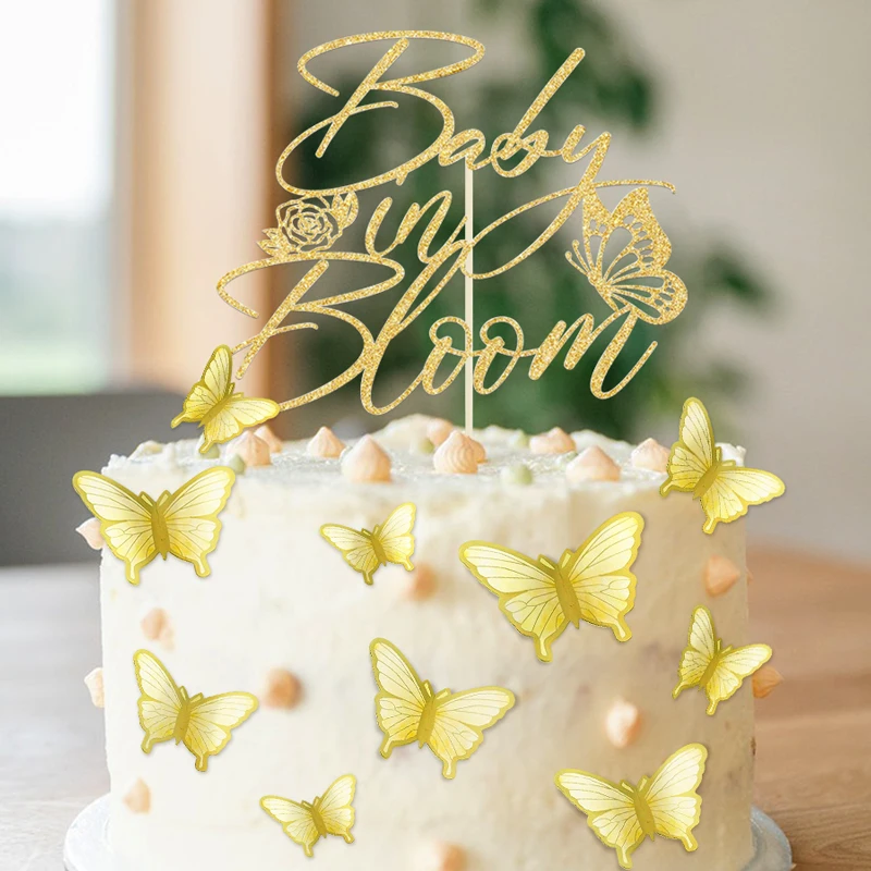 Золотой блестящий топпер для торта с блестками сверкающие бумажные бабочки