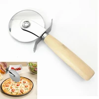 stainless steel pizza wheel cutter cake bread round knife ham rolling knife pizza knife wood handle pastry kitchen tools crisp