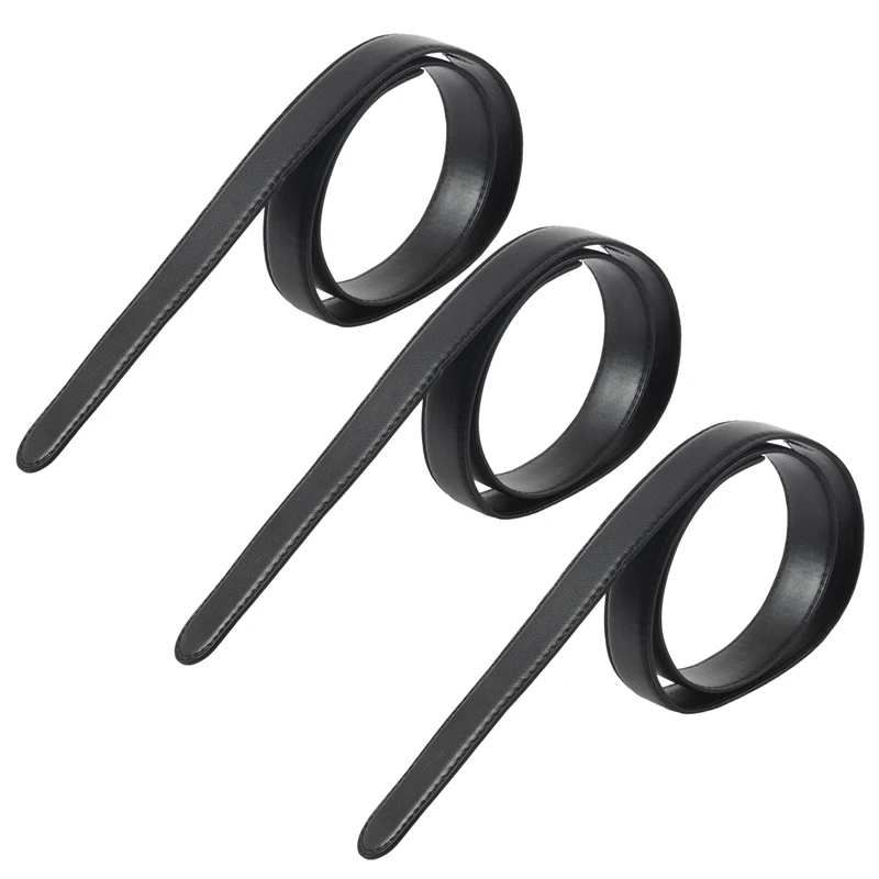 

3X Luxury Men's Leather Automatic Ribbon Waist Strap Belt Without Buckle Black