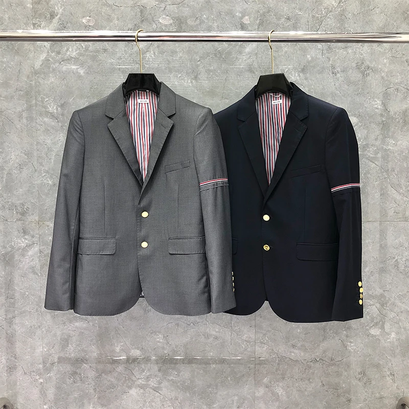 TB THOM Male Suit Autunm Winter Man Jacket Fashion Brand Blazer Classic RWB Selvedge Armband Coat Custom Wholesale Formal Suit