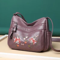 female embroidered flower women shoulder bag soft leather large capacity luxury handbag 2022
