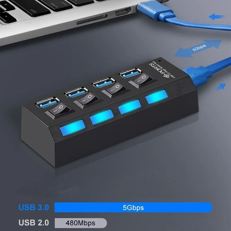 

USB 3.0 Hub Multi USB HUB 4/7 Port OTG HUB Charge With Power Adapter LED USB Multi Ports Splitter for Computer PC Extender