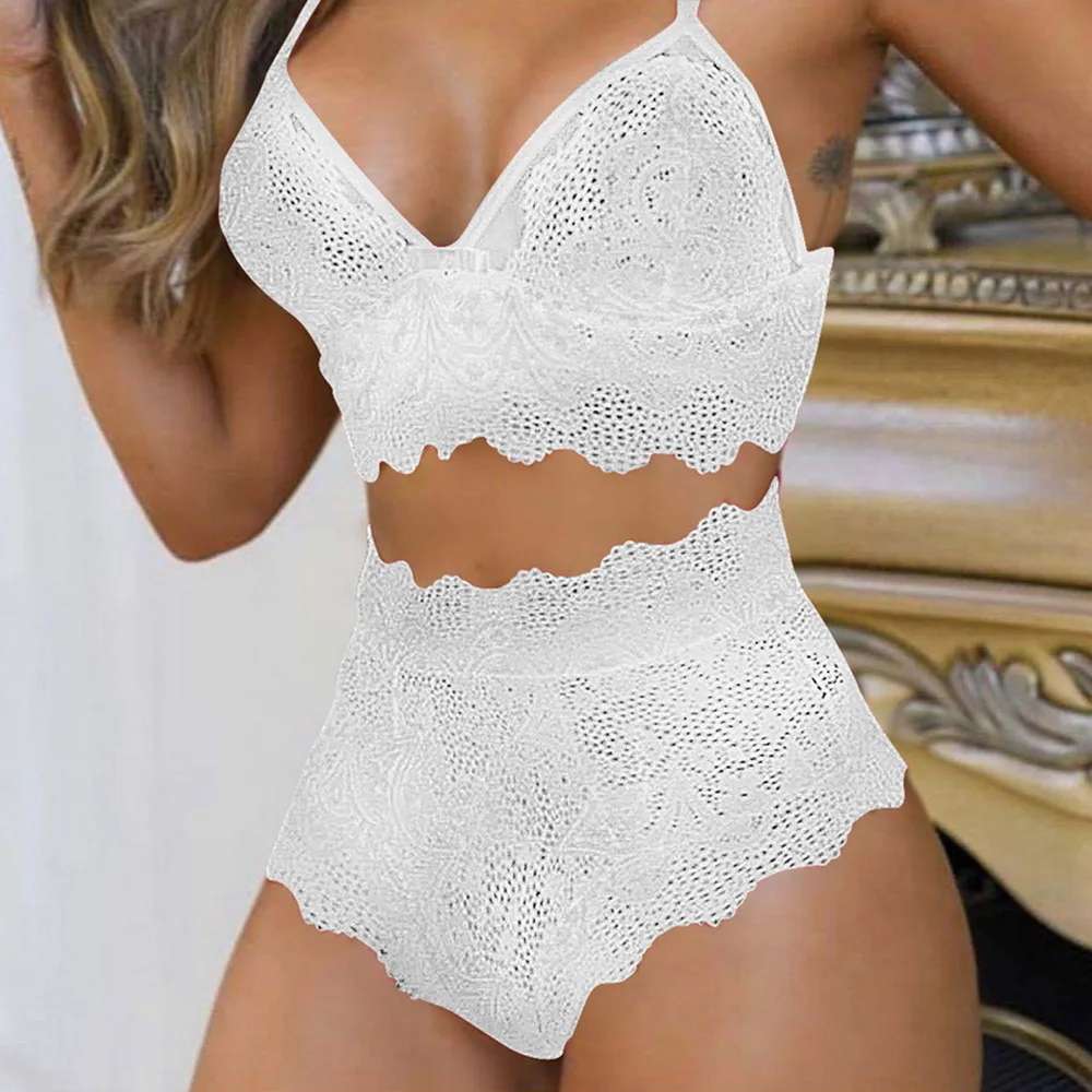 

Womens Sexy Spring Summer Sleeveless Straps Bra Ladies Plunging Neckline Lace Solid Pajamas Thong Set For Women Female Lady 2023