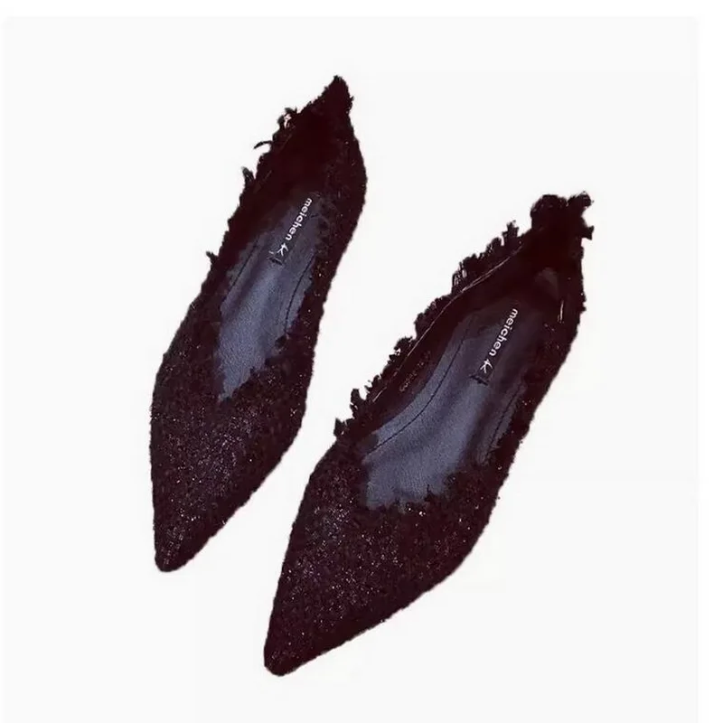 Туфли женские с острым носком балетки без застежки лоферы плоская подошва стиль