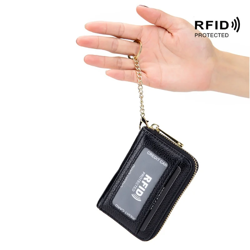 Hot Sale Cards Holder RFID Zipper Bank Card Wallet Key Case Genuine Leather Multifunctional Card Holder Wallet