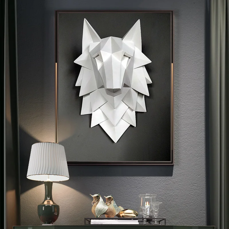 

HOME DECORATION ACCESSORIES WOLF HEAD SCULPTURE WALL HANG DECOR NORDIC 3D STATUE LIVING ROOM MURAL CREATIVE BAR CAFE ART CRAFT