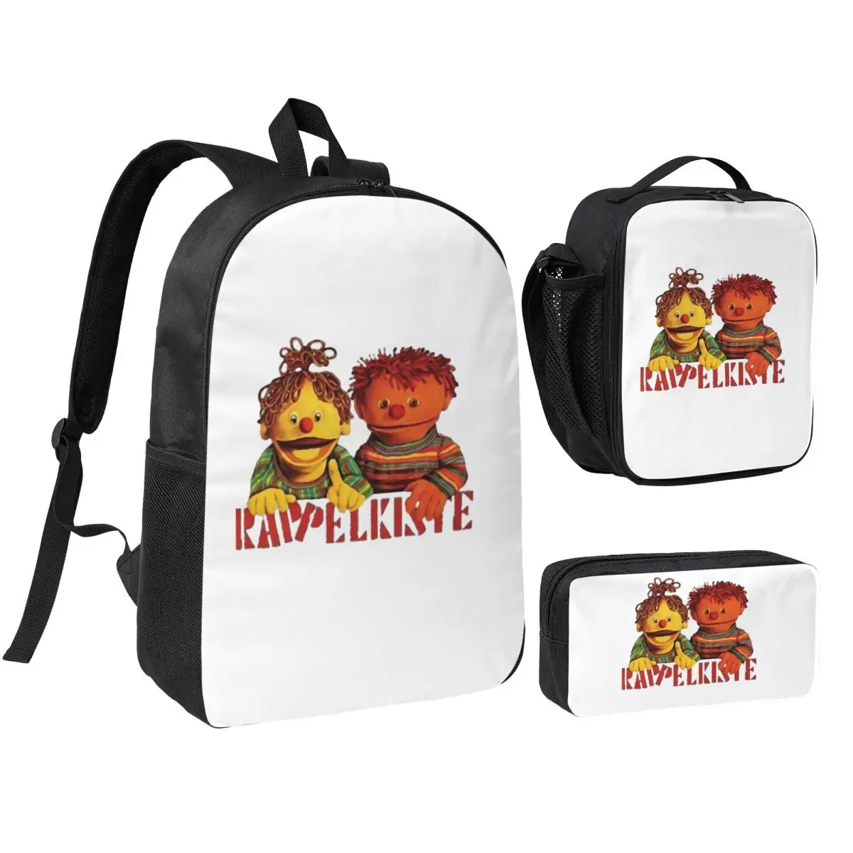 Фото Рюкзак Ratz Und Rube Rappelkiste, школьная сумка для студентов, сумки через плечо, 3 шт., изолированная сумка для обедов, пенал №1