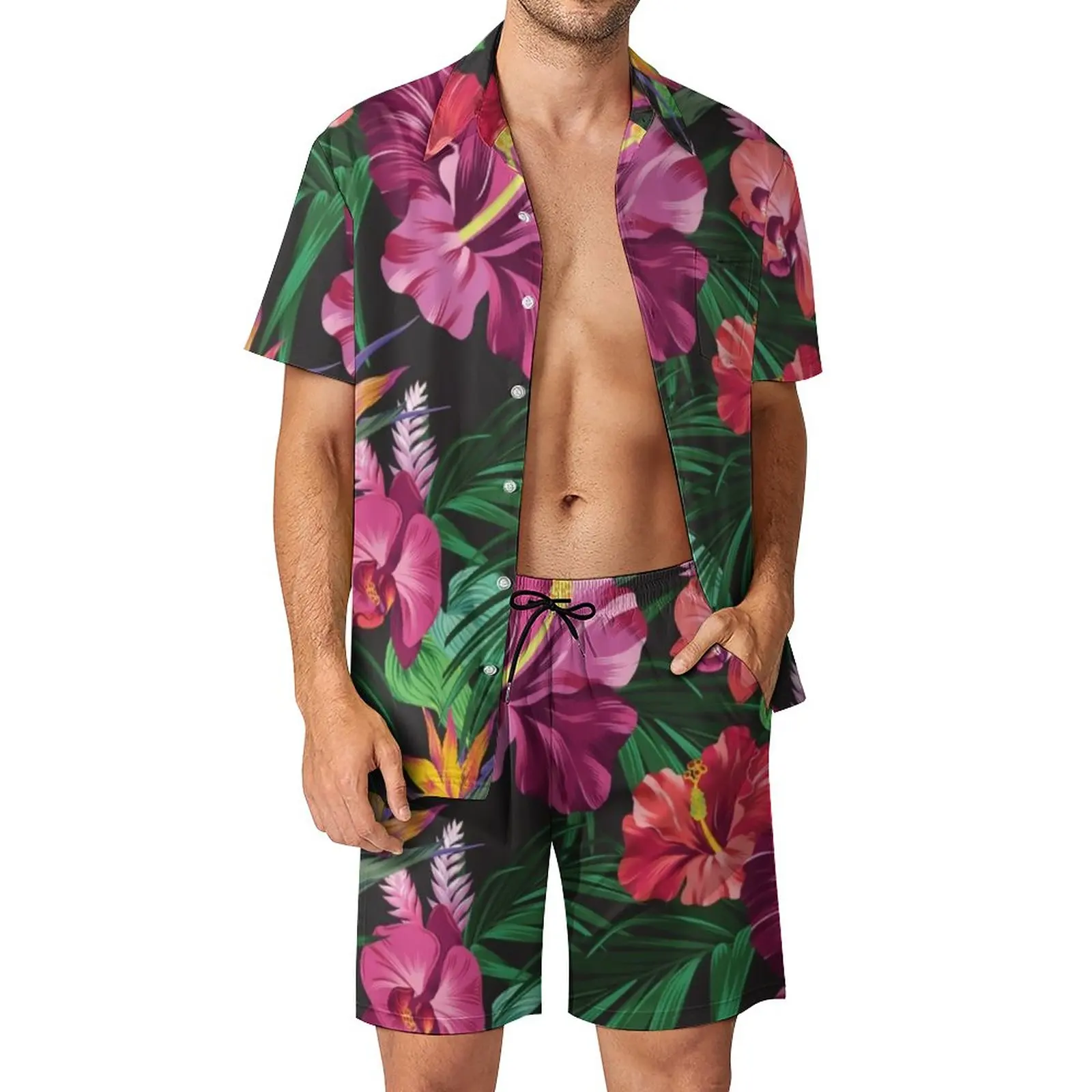 

Juicy Tropical Men Sets Floral Leaves Print Casual Shirt Set Hawaii Outdoor Shorts Summer Suit Two-piece Plus Size 3XL