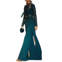 elegant jade jumpsuits mother of the bride pants suits long sleeves lace appliqued women garment outfit modest evening dresses