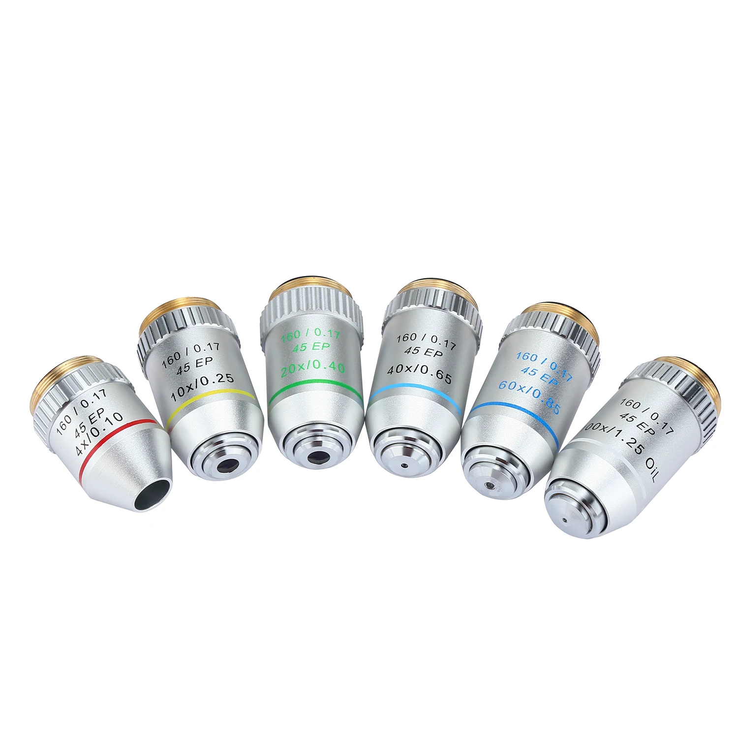 For Biological Microscope 160/0.17 45EP Objective Lens Achromatic Microscope 100S(S + Oil) 40X(S) 4X 160/0.17 HD