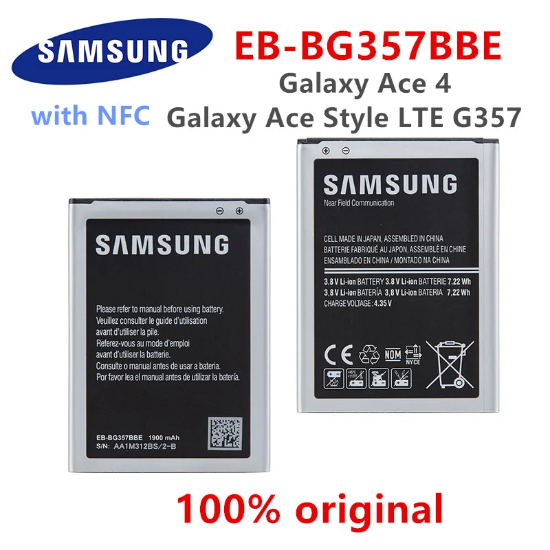 

SAMSUNG Orginal EB-BG357BBE Replacement 1900mAh Battery For Samsung Galaxy Ace 4 Galaxy Ace Style LTE SM-G357FZ G357 With NFC