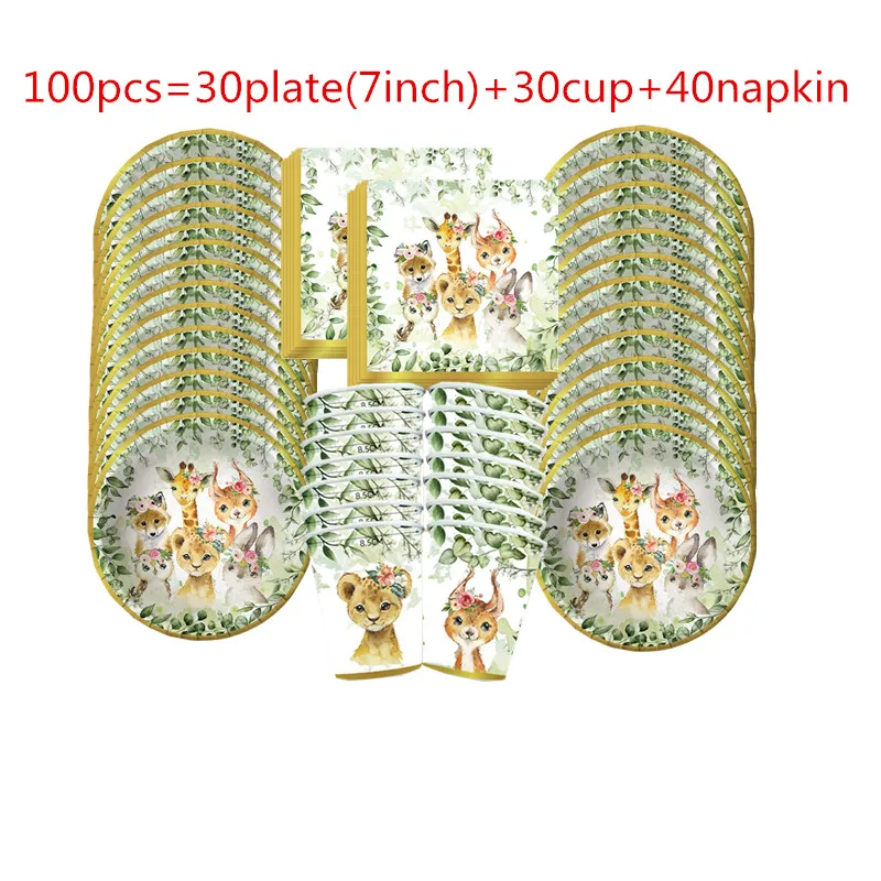 

Animal Jungle Disposable Tableware sets cup For Forest Animal Safari Theme 1-9year olds kids Birthday Party Baby Shower Supplies