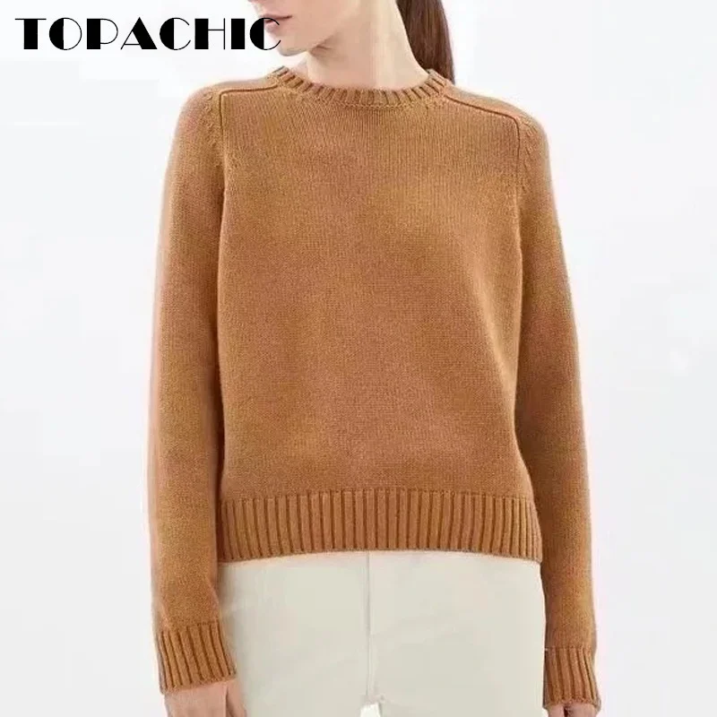 11.5 TOPACHIC-Женская одежда с круглым вырезом однотонный 100% кашемир трикотажные