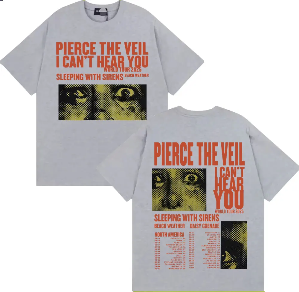 Фото Pierce The Veil I Can't Hear You Tour 2025 Мерч Футболка Мода Хип-Хоп Рок Музыка Футболки Мужчины Женщины Негабаритная Винтажная Футболка №5