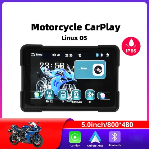 Водонепроницаемая портативная мотоциклетная GPS-навигация, 5 дюймов, 1000 нит, сенсорный экран, поддержка CarPlay и Android Auto