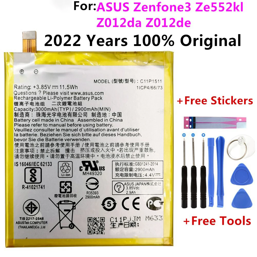 

100% Original High Capacity C11P1511 Battery For ASUS Zenfone 3 Zenfone3 Ze552kl Z012da Z012de 2900mAh Batteries Bateria+Tools