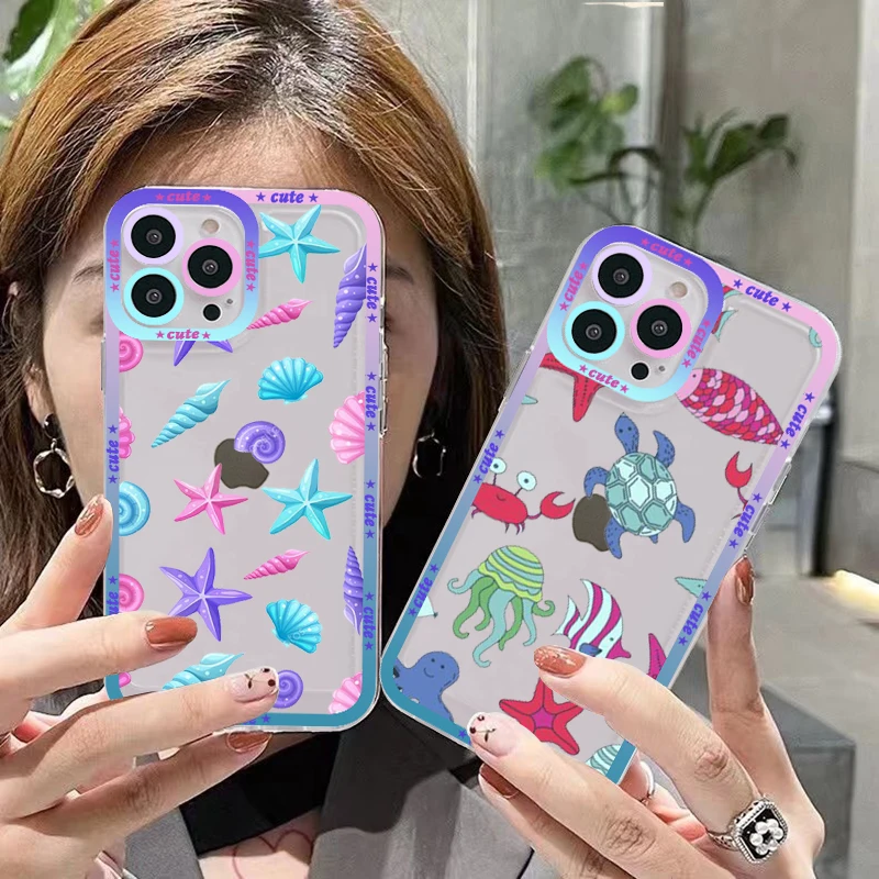 

MaiYaCa Beach Shell Starfish Fish Phone Case for iPhone 11 12 13 Mini Pro Max 14 Pro Max Case shell