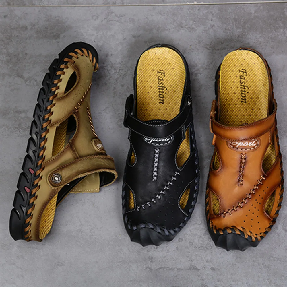 

Сандалии мужские из натуральной кожи, Повседневные Удобные, пляжная обувь, плоская подошва, Роскошные, летние Тапочки