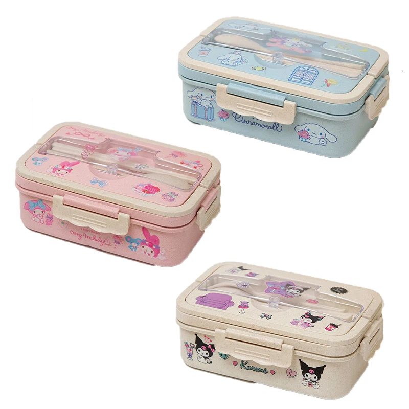 

Kuromi Cinnamoroll My Melody Kawaii Portable Lunch Box with Lid for Household Cartoon Stickers Sealed Preserved Food for Work